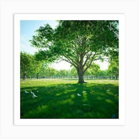 An Awe Inspiring Tree Gleaming With Spring Blossoms Standing Tall Amidst The Tranquility Of A Seren (6) Art Print