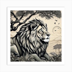 Lion In The Forest 41 Art Print