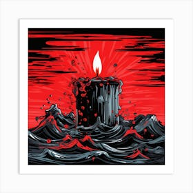 Burning Candle In The Ocean Art Print