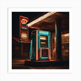 Gas Station At Night Art Print