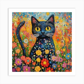 Cat In A Flower Field Art Print