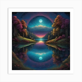 Moon Reflected In A Lake Art Print