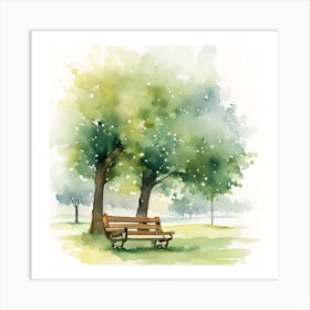 outdoors, park, bench , beautiful trees, and scenery, morning dew, horizon, good weather Art Print