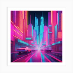Neon Dreamscapes Captivating Cityscapes Reimagined With Vibrant Neon Colors Geometric Shapes And 155786936 Art Print