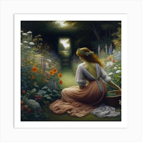 Girl In The Garden 1 Art Print