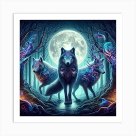 Blue moon wolves 2 Art Print