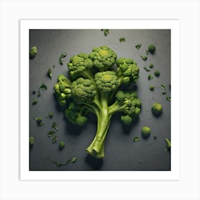 Green Broccoli On Grey Background Art Print