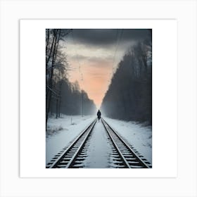 Train Tracks At Sunset Art Print