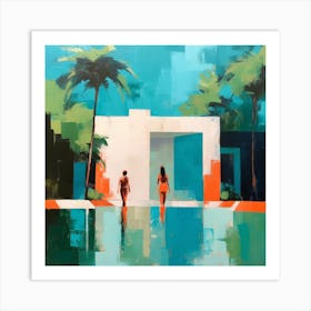 Two People At The Pool Art Print