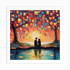 Couple Under Lanterns Love Art Print Art Print