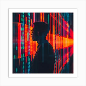 Man Standing In Front Of Neon Lights Art Print