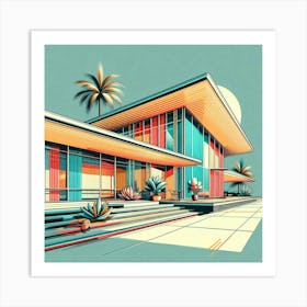 Graphic Illustration Of Mid Century Architecture With Sleek Lines And Vibrant Colors, Style Graphic Design 2 Art Print