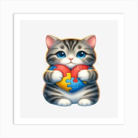 American Shorthair Puzzle Piece Cat Autism Art Print