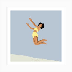 Girl Jumping In The Air, Retro Beach vibes Art Print