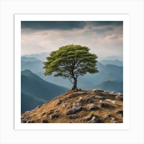 Lone Tree On Top Of Mountain 38 Art Print