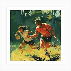 Rugby Players In The Woods Art Print