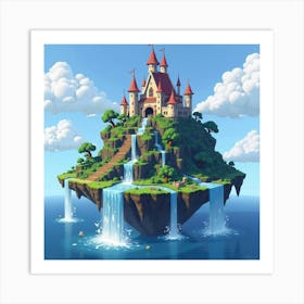 Floating Island With Waterfalls And Enchanted Castle 1 Art Print