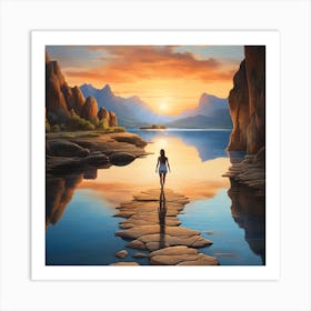 Woman Walking On A Path Art Print