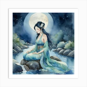 Moonlight Over The River The Magic Of Watercolor A Dee 2 Art Print