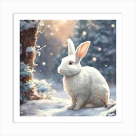 White Rabbit In The Snow Art Print