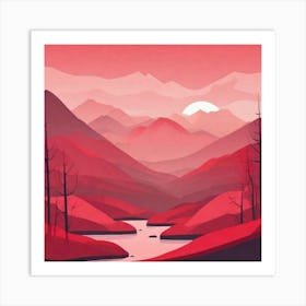 Misty mountains background in red tone 33 Art Print