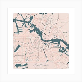Amsterdam Netherlands Pink and Blue Cute Script Street Map Art Print