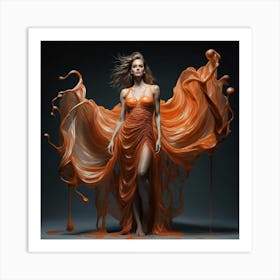 Woman In An Orange Dress 1 Art Print