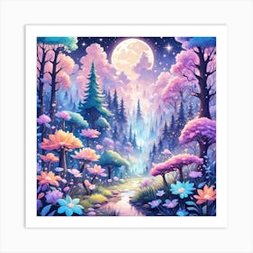 A Fantasy Forest With Twinkling Stars In Pastel Tone Square Composition 158 Art Print