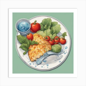 A Plate Of Food And Vegetables Sticker Top Splashing Water View Food 12 Art Print