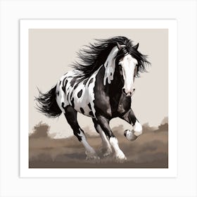 Piebald Cob Horse With Sepia Landscape Art Print