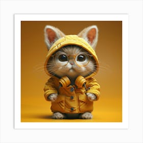 Cute Cat In Yellow Jacket Art Print