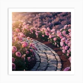Pink Roses In The Garden Art Print