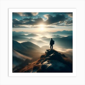 Man Standing On Top Of Mountain 1 Art Print