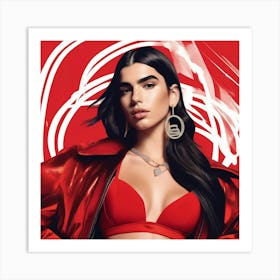 dua lipa art print portrait in Red Art Print