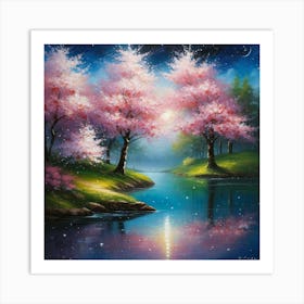 Cherry Blossoms By The Lake 3 Art Print