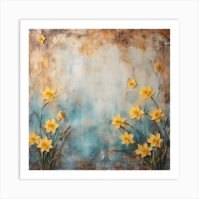 Daffodils Waving Stem Pointed Leaves Yellow Flashes Brown 7 Art Print