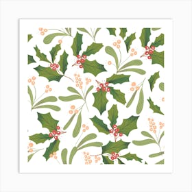 Christmas Green Leaves Art Print