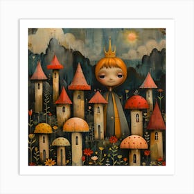 Fairytale Queen, Naïf, Whimsical, Folk, Minimalistic Art Print