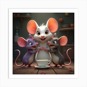 Three Mice And A Cup Of Tea 1 Art Print