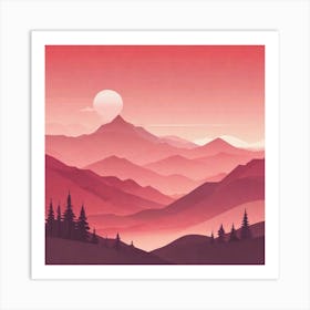 Misty mountains background in red tone 55 Art Print