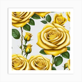 Yellow Roses Seamless Pattern 5 Art Print