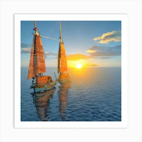 Sailboats At Sunset Art Print