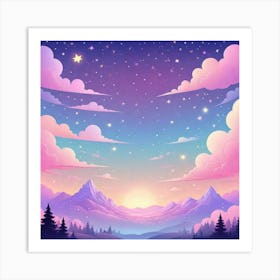 Sky With Twinkling Stars In Pastel Colors Square Composition 253 Art Print