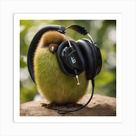 Kiwi Wearing Headphones Art Print