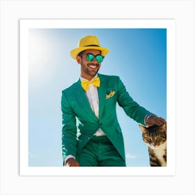 A Fashionable Adult Businessman In A Green Summer Suit Coupled With A Vibrant Yellow 3 Piece Access 2 1 Art Print