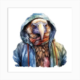 Watercolour Cartoon Vulture In A Hoodie Art Print