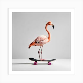 Flamingo On Skateboard Art Print