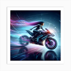 Futuristic Woman Riding A Motorcycle 2 Art Print