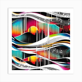 Abstract Background With Music Notes Art Print