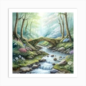 old stone bridge and lazy woodland brook Art Print